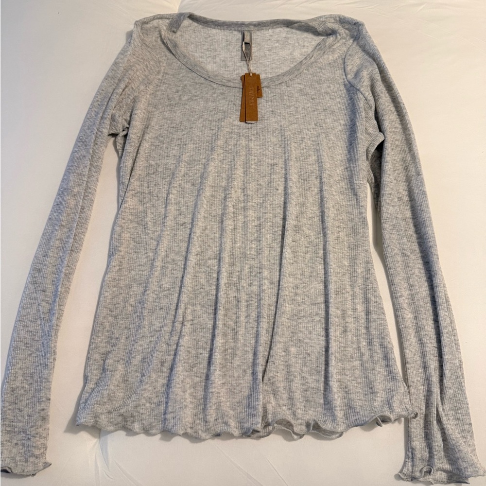 SKIMS Sheer Cotton Long Sleeve Wide Crew Tee in Light Heather Gray NWT Size XL